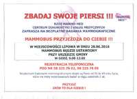 Zapraszamy na bezpłatne badania mammograficzne